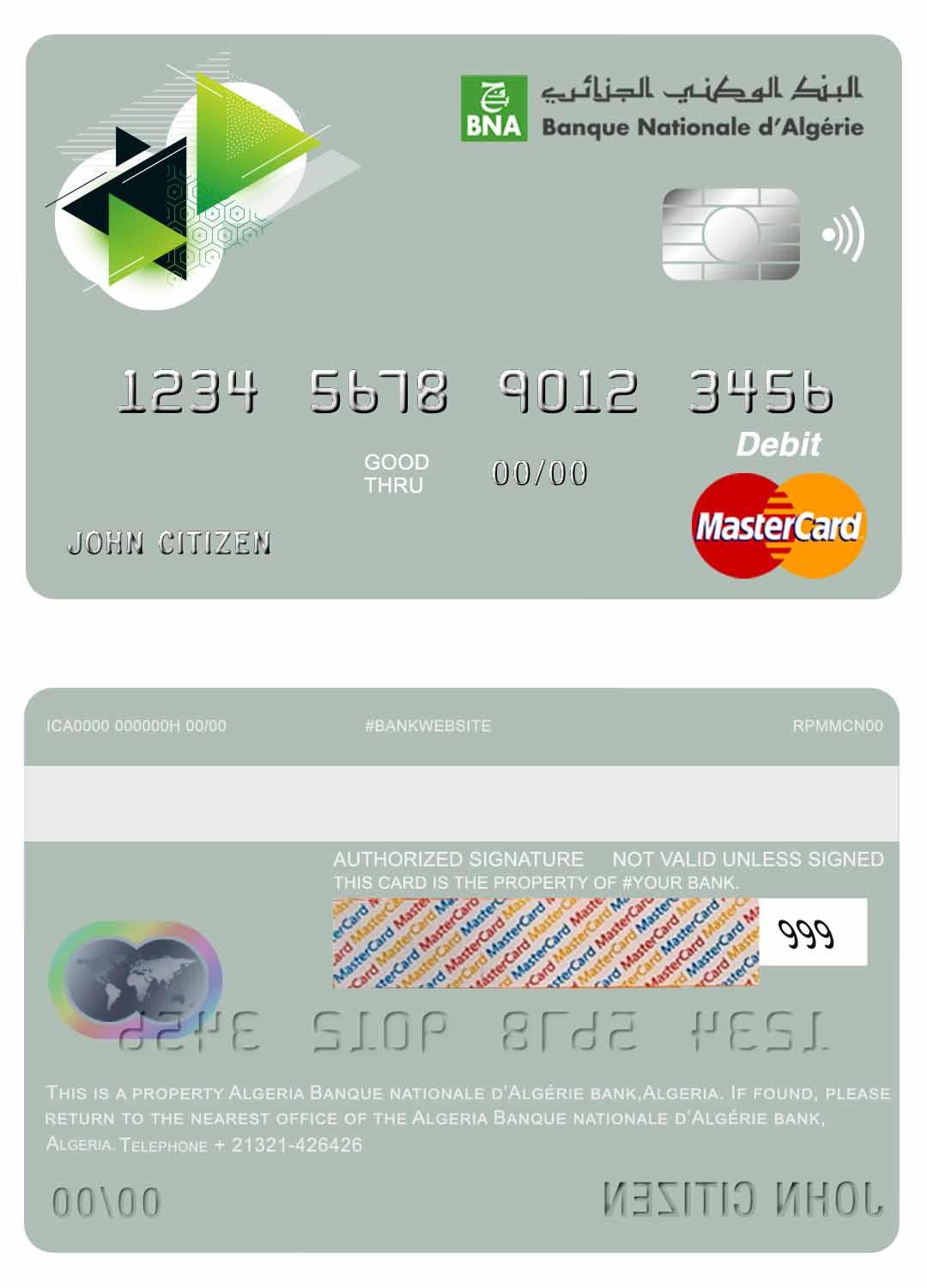 Download Algeria Banque Nationale d’Algérie (BNA) bank master  debit card Photoshop template
